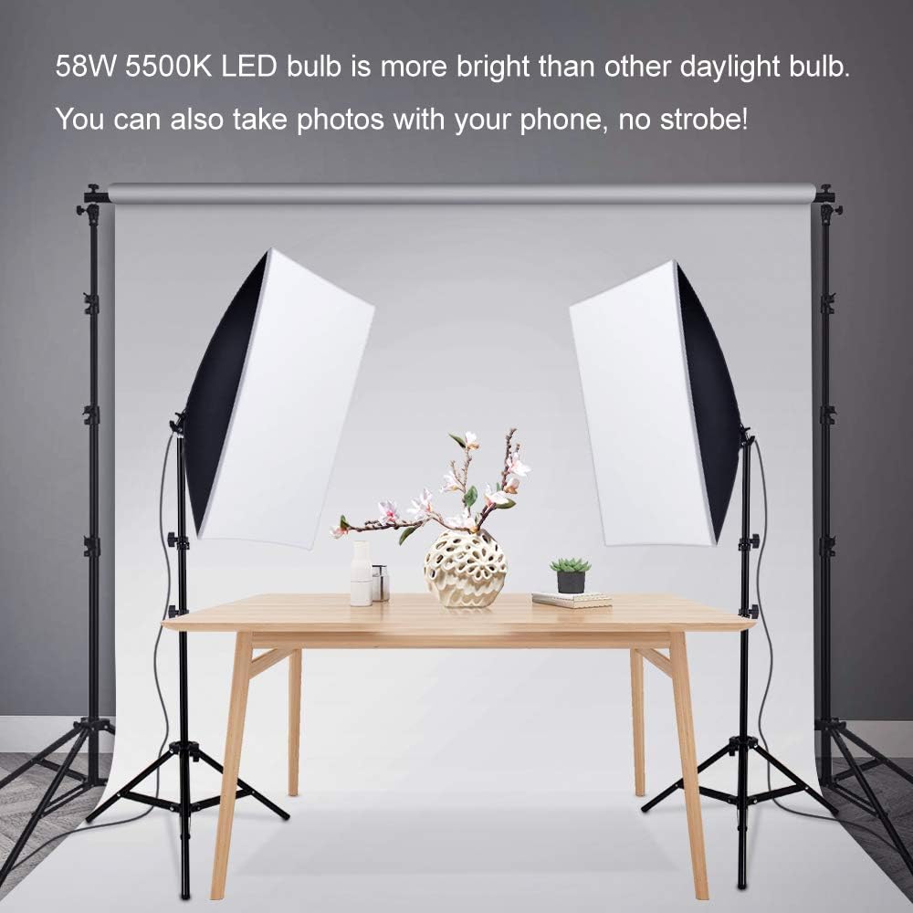 1600W Softbox Photography Lighting, Heorryn Continuous Softbox Lighting Kit 20"X28" Professional Photo Studio Equipment with 2M Adjustable Stand and 5500K LED Bulb for Video Filming Portraits (2 Pack)