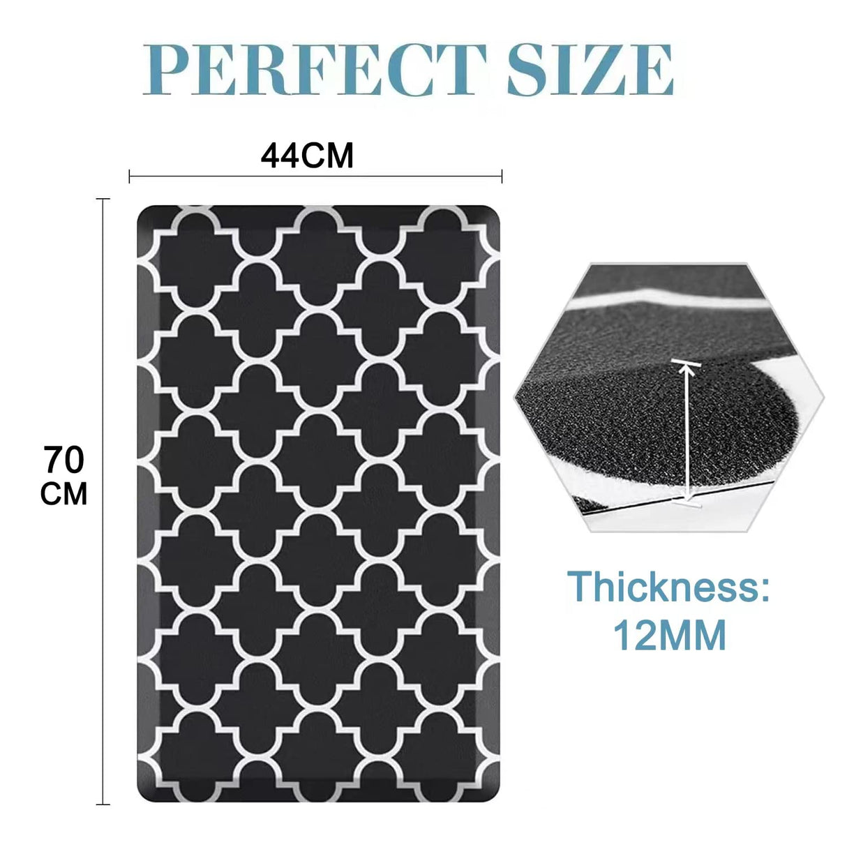 Anti Fatigue Kitchen Floor Mat - Cushioned Kitchen Rug,Non Slip Waterproof Kitchen Foam Mats,Thick Comfort Mat for Kitchen, Home, Office, Sink, Laundry 44x70cm Black