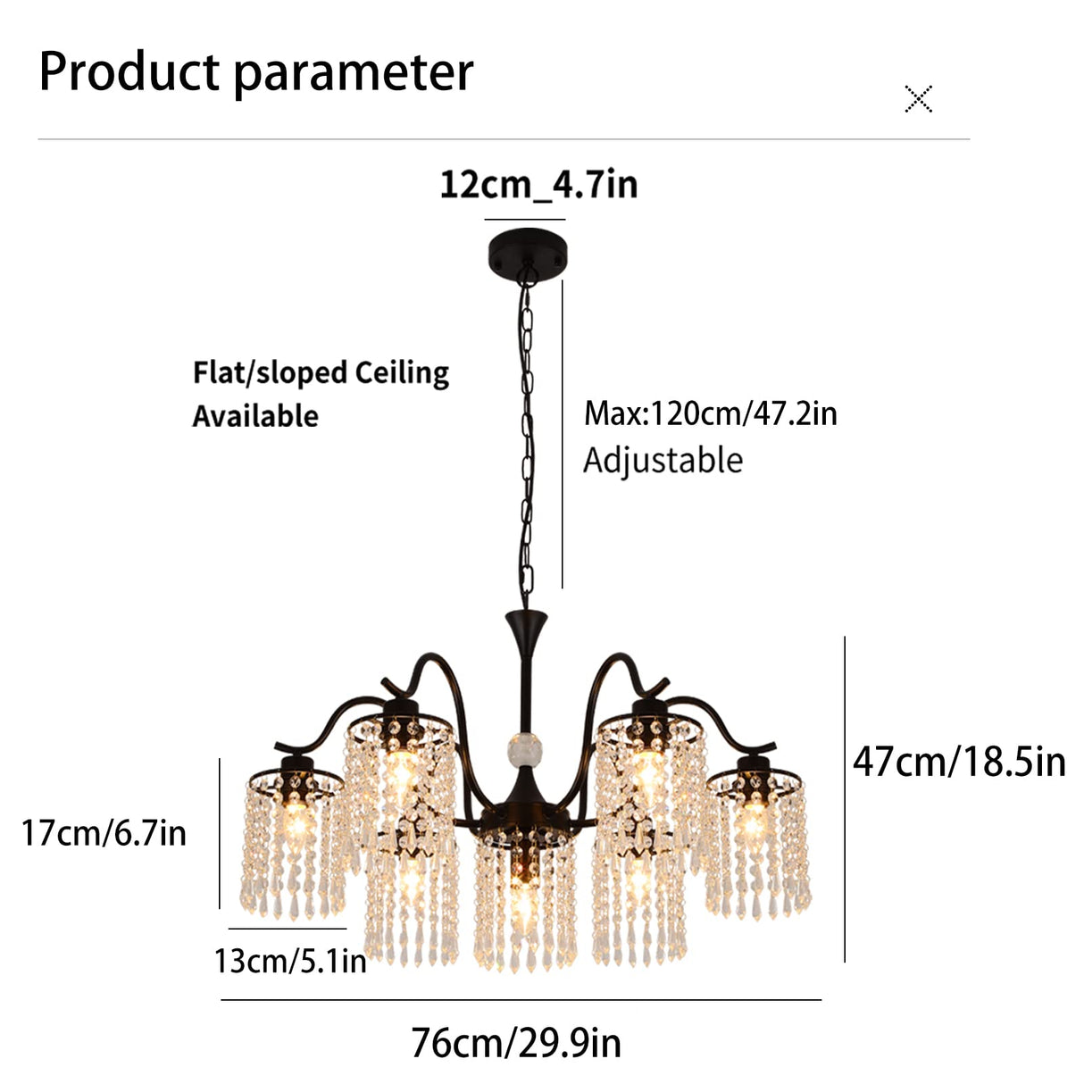 7 Lights Crystal Chandelier, Industrial Farmhouse Chandeliers,Metal Black Pendant Light Dining Room Light Fixture for Kitchen Island Living Room Hallway Bedroom