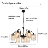 7 Lights Crystal Chandelier, Industrial Farmhouse Chandeliers,Metal Black Pendant Light Dining Room Light Fixture for Kitchen Island Living Room Hallway Bedroom