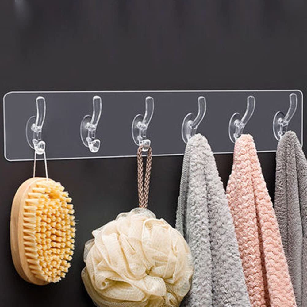 Multifunctional Transparent 6 Hooks,Adhesive Row Hooks,Kitchen Bathroom Hooks Waterproof Wall Hooks,Transparent Plastic Glue Hooks,Kitchen Bathroom Hooks Waterproof Wall Hooks