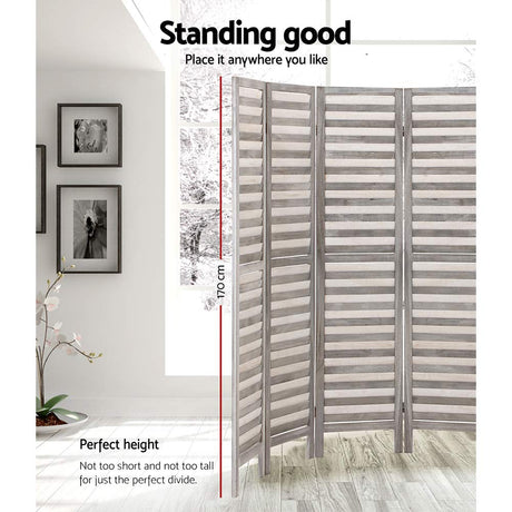 Room Divider 4 Panel Foldable Wooden Partition Privacy Screen Grey