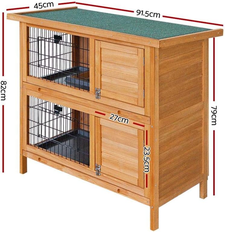 Rabbit Hutch Wooden Chicken Coop, Bunny Cage Rabbits Wood Pet House Run Cages Guinea Pig Ferret, Outdoor Metal Door Roof Weatherproof Farm