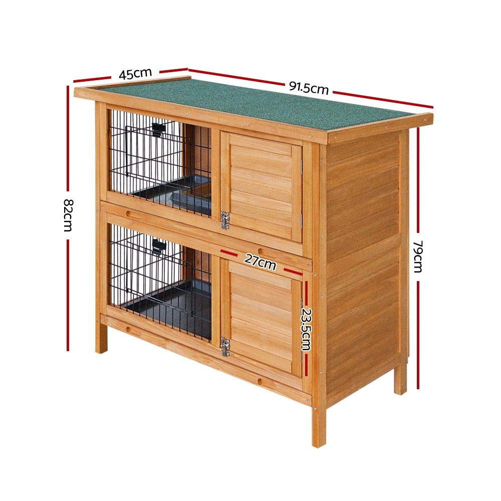 Rabbit Hutch Wooden Chicken Coop, Bunny Cage Rabbits Wood Pet House Run Cages Guinea Pig Ferret, Outdoor Metal Door Roof Weatherproof Farm