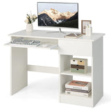 Computer Desk with Drawer, Wooden Study Writing Workstation Table with Pull-Out Keyboard Tray & Adjustable Storage Shelves, Modern Laptop PC Desk with CPU Stand for Bedroom & Small Space