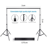 Studio Continuous Lighting Kit Softbox Kit Background Set -- 2 Softbox + 10*5.2ft Backdrops(Black White Green Gray) + 6.6*6.5ft Background Support + Light Stand + 2x25W 5500K LED Bulbs + Portable Bag