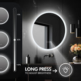 LED Bathroom Mirror Fogless Smart Round Mirror Wall Mounted for Vanity Shower Salon 80cm