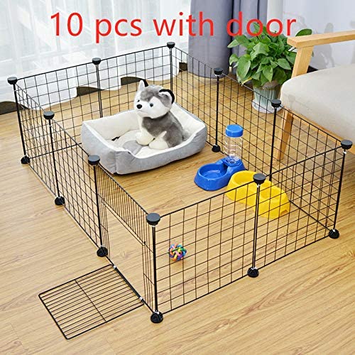 Pet Dog Panel, DIY Small Animal Cage Rabbit, Guinea Pig, Puppy, Kitten | Wire Mesh Fence 10 Black Panels (10 with Doors)