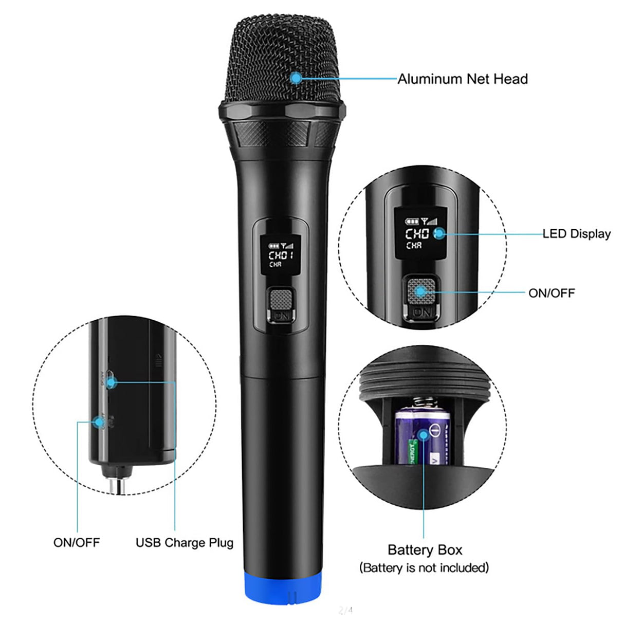 Wireless Microphone FerBuee Dual Professional Cordless Dynamic Mic Handheld Microphone System for Amplifier, PA System, Karaoke, Meeting, Party, Church, DJ, Wedding, 100ft