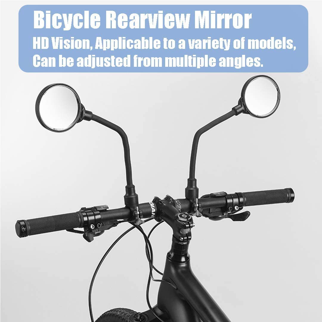 2 Pcs Bike Mirror, Bicycle Mirror Handlebar Mount, Adjustable Rotatable Bending Wide Angle Rear View Mirrors, Acrylic Convex Safety Mirror Mountain Road Bike, Electric Bike Accessories, Easy Install