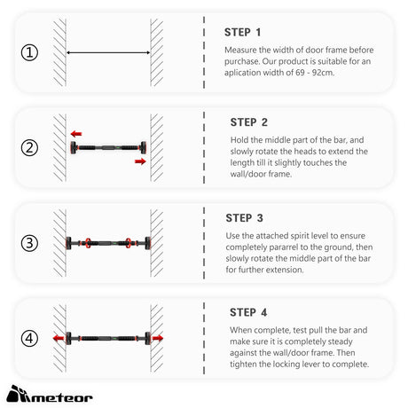 Essential Pull Up Bar - Chin Up Bar, Push Up Bar, Abdominal Training Door Bar, Adjustable Length, 200kg Capacity