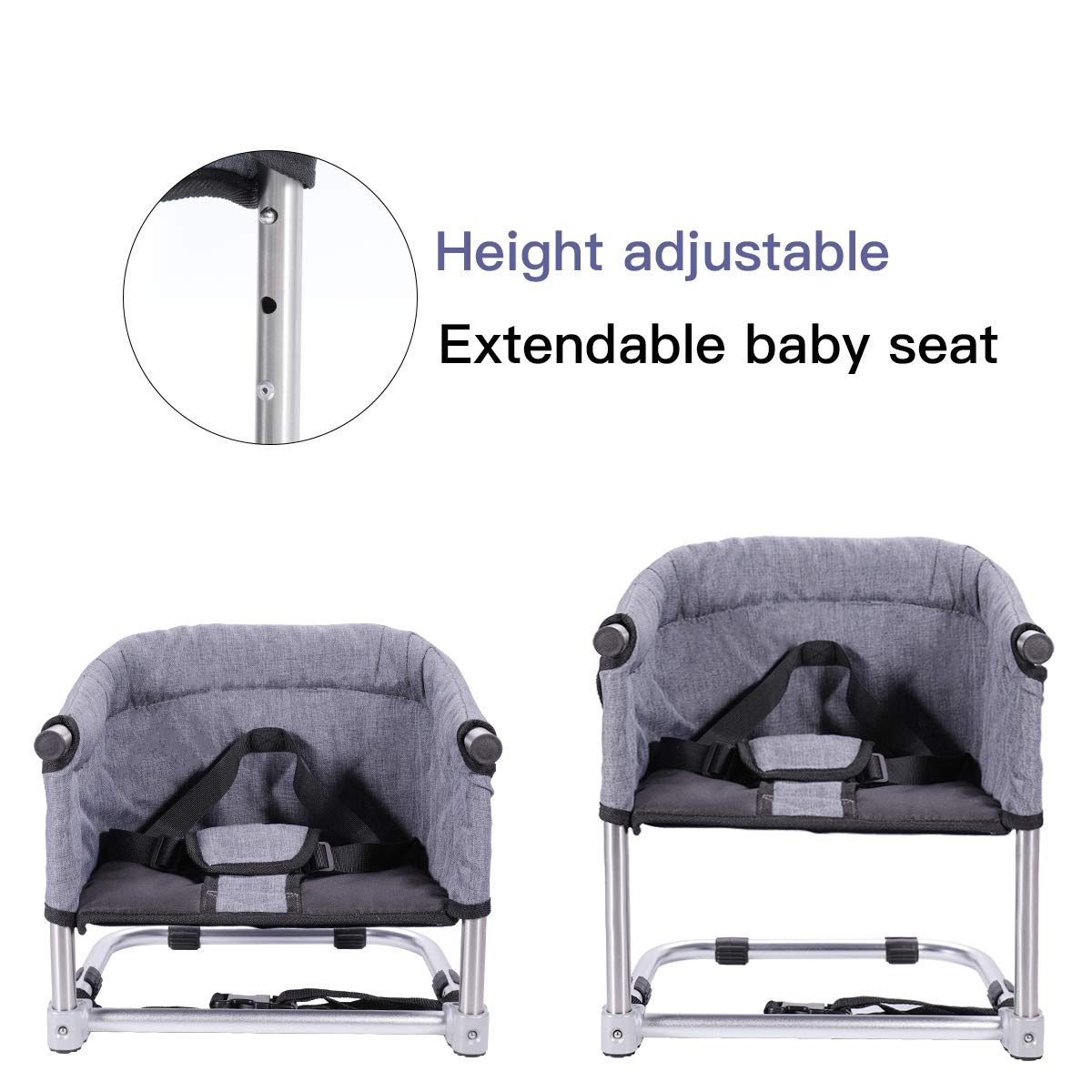 Portable Baby Folding Chair Height Adjustable High Chair Nursing & Feeding Seat for Home & Travel, Grey