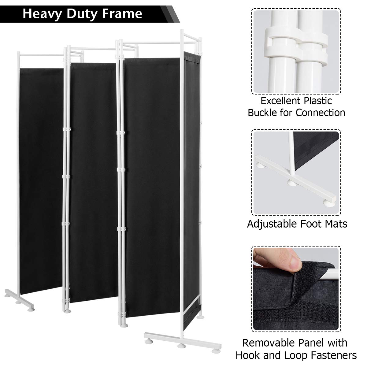 6 Panel Room Divider, 300x180CM Folding Privacy Screen with Steel Frame & Fabric Surface, Standing Wall Separator, Home Office Partition for Bedroom, Living Room, Restaurant