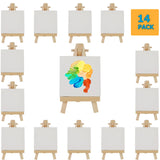 Small Canvases for Painting with Easel Set , Pack of 14 ,4 x 4 Inches Mini Canvas and 14pcs 5" Mini Easel , Small Canvas for Adults Kids Art Supplies, for Acrylic Pouring and Oil Painting