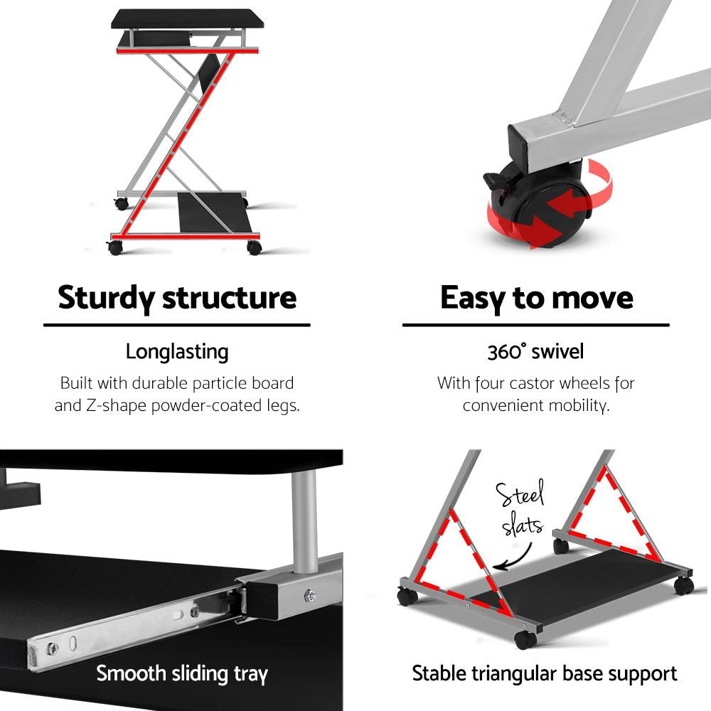 Computer Desk Office Desk Mobile with Wheels Black