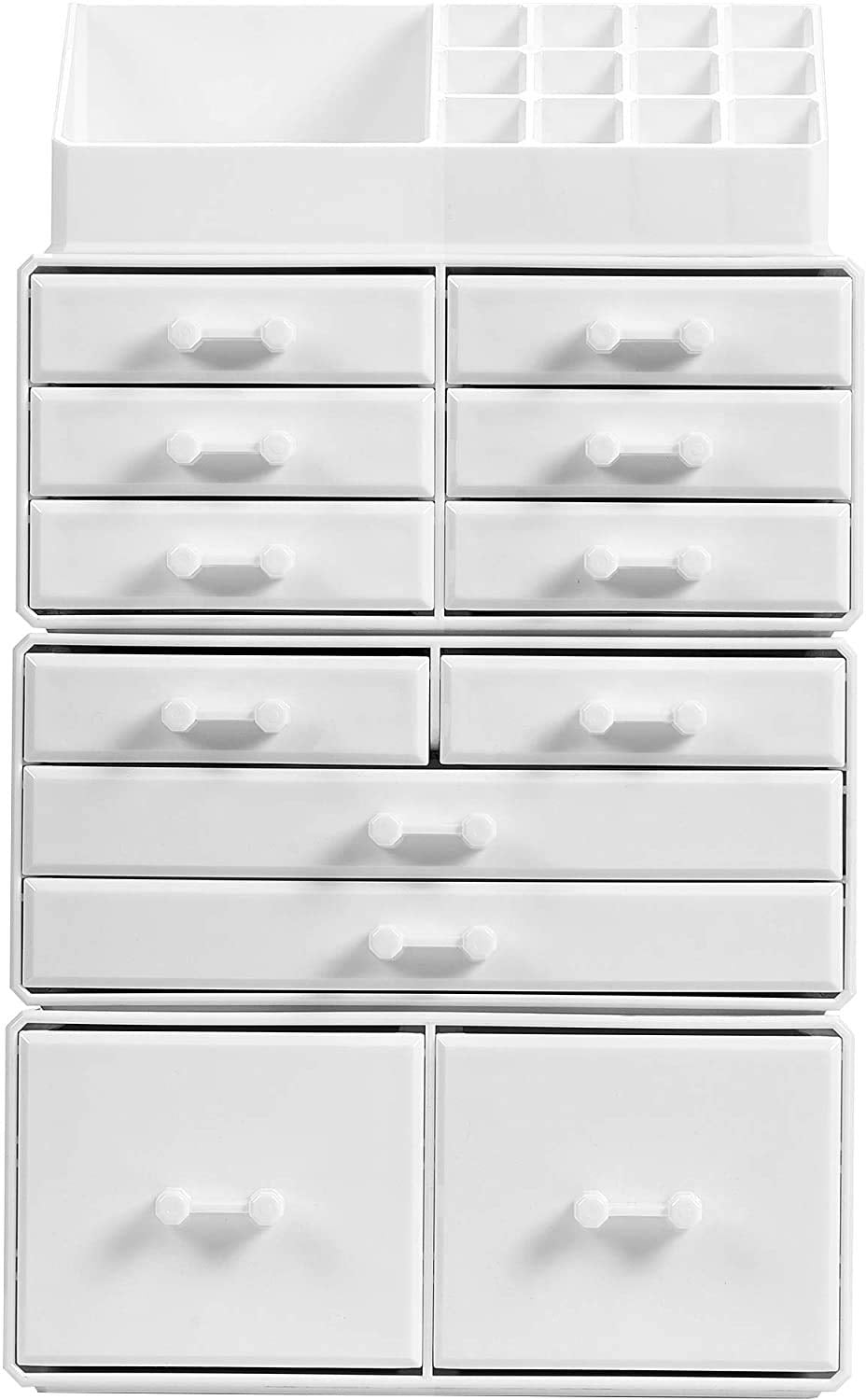 Readaeer Makeup Cosmetic Organizer Storage Drawers Display Boxes Case with 12 Drawers (White)