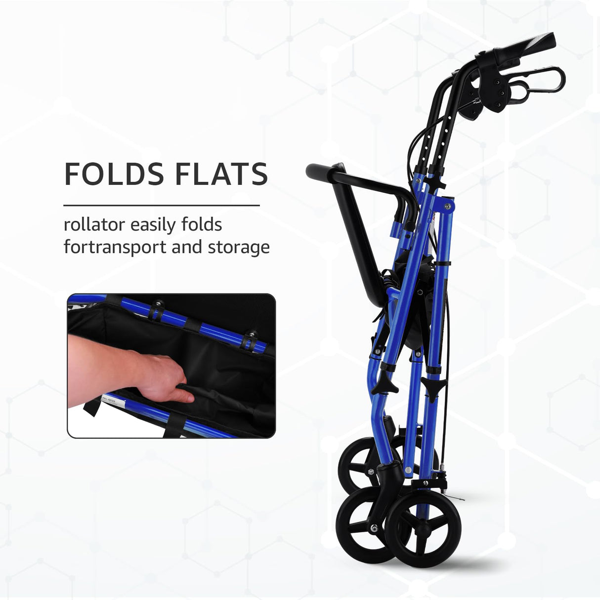 Classic Rolling Walker Mobility Aid Rollator with Seat Padded Backrest (4 wheels Blue)