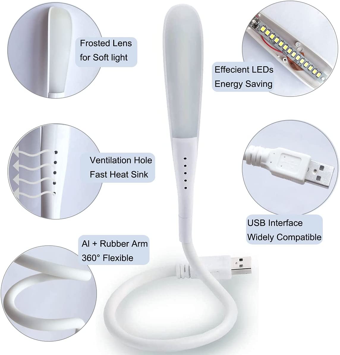 USB LED Light, Flexible LED Reading Light with Dimmable Touch Switch and Flexible Arm to Light up PC Notebook and Laptop Keyboard