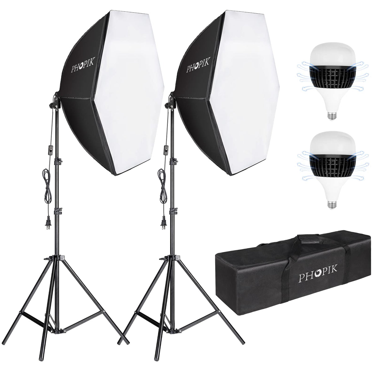 Softbox Photography Lighting Kit: Photo Studio Equipment 30 x 30 inches with E27 85W 5400K Light Bulb and Adjustable Height Light Stand for Filming Video, Photo Shooting and Streaming