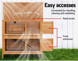 Rabbit Hutch Wooden Chicken Coop, Bunny Cage Rabbits Wood Pet House Run Cages Guinea Pig Ferret, Outdoor Metal Door Roof Weatherproof Farm