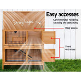 Rabbit Hutch Wooden Chicken Coop, Bunny Cage Rabbits Wood Pet House Run Cages Guinea Pig Ferret, Outdoor Metal Door Roof Weatherproof Farm