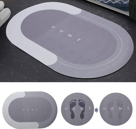 Absorbent Bath Mat, Premium Bathroom Floor Mats Soft Carpet, Anti-Slip Diatom Mat, Slip-Resistant Bathing Room Rug, Quick Drying Mat Rug Doormat for Bathroom Toilet Kitchen (Gray Oval (40*60cm))