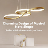 LED Modern Chandelier, Dimmable Pendant Light with Remote Control, Musical Note Shape Chandelier Lighting for Dining Rooms Bedroom Kitchen Restaurant, 100CM, 3000K-6000K, 68W, Gold