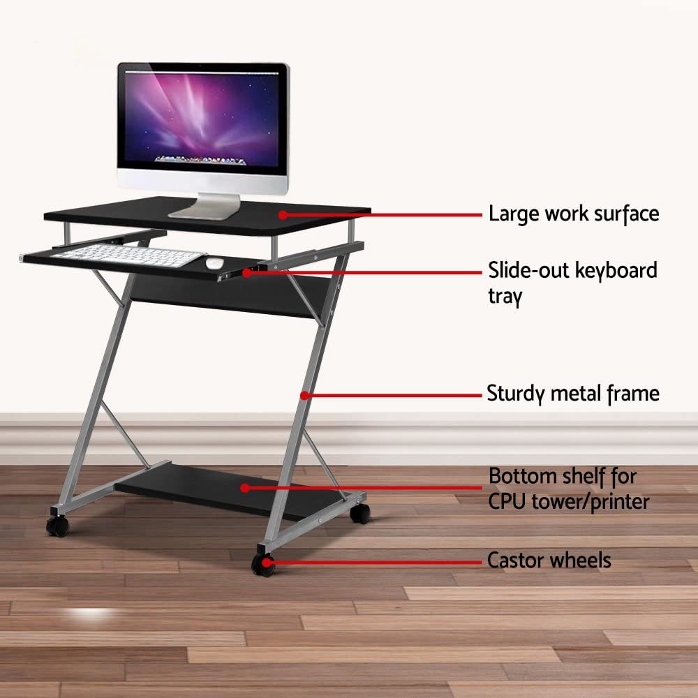 Computer Desk Office Desk Mobile with Wheels Black