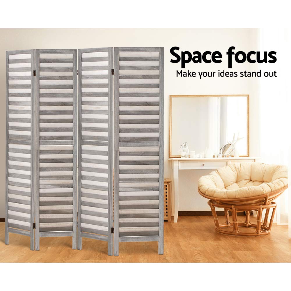 Room Divider 4 Panel Foldable Wooden Partition Privacy Screen Grey