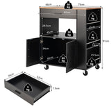 Kitchen Island Trolley, Rolling Kitchen Serving Trolley w/ 3 Spice Racks, Drawer, Open Shelf & Large Cabinet, Portable Workbench Utility Storage Cart w/Towel Rack & 2 Lockable Casters, Black