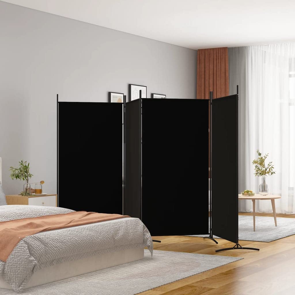 4-Panel Room Divider Living Room Bedroom Partition Privacy Protection Screen Room Separator Folding Dressing Wall Black Fabric