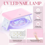 Gel Nail Starter Kit with LED U V Nail Lamp,6 Pcs Soak Off UV Color Gel Nail Polish White Pink Clear UV Acrylic Extension Gel Nail Set Base and Glossy Top Coat Matte Gel Nail Set Complete