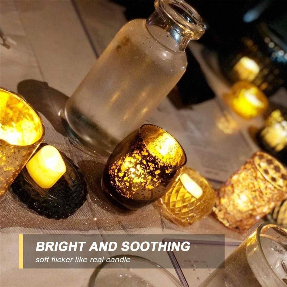 Flameless Tea Lights Candles, Battery Operated LED Votive Candles, Flickering Tealights with Warm Yellow Light Romantic Night for Wedding, Valentine's Day, Halloween, Christmas, Festival Celebration (12 Pack)