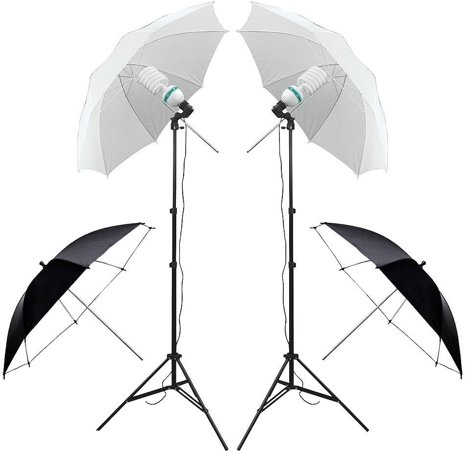 Photography Studio Backdrop Kit 2X 135W Continuous Lighting Kit 4 Umbrellas 4 Backdrops (White,Green,Black,Gray) 2x3m Background Support Stand System