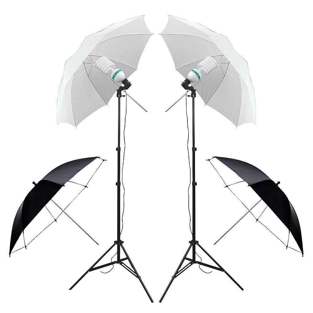 Photography Studio Backdrop Kit 2X 135W Continuous Lighting Kit 4 Umbrellas 4 Backdrops (White,Green,Black,Gray) 2x3m Background Support Stand System