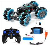 RC Stunt Car, 2.4GHz 4WD Remote Control Gesture Sensor Toy Cars, Double Sided Rotating Off Road Vehicle 360° Flips with Lights Music, for Boys & Girls Birthday