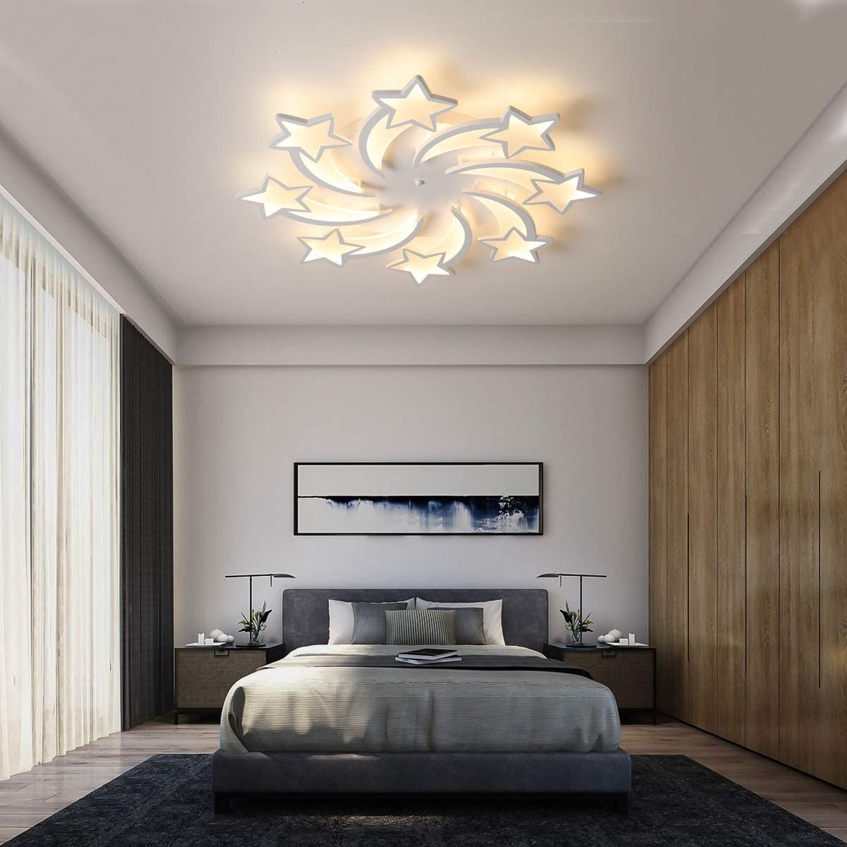 Modern Flush Mount Ceiling Light 86W Dimmable Led Bedroom Ceiling Lighting Fixture, 8-Head Acrylic White Chandeliers Ceiling for Living Room, Kids Room, Bedroom