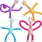 Pop Tubes Fidgets Toy Set,4Pcs Giraffe Pop Tube Sensory Toys,Telescopic Suction Cup Giraffe Toy Educational Stress Relief Fidgets Tubes Toy,Parent-Child Interactive Decompression Toy, Boy Girl