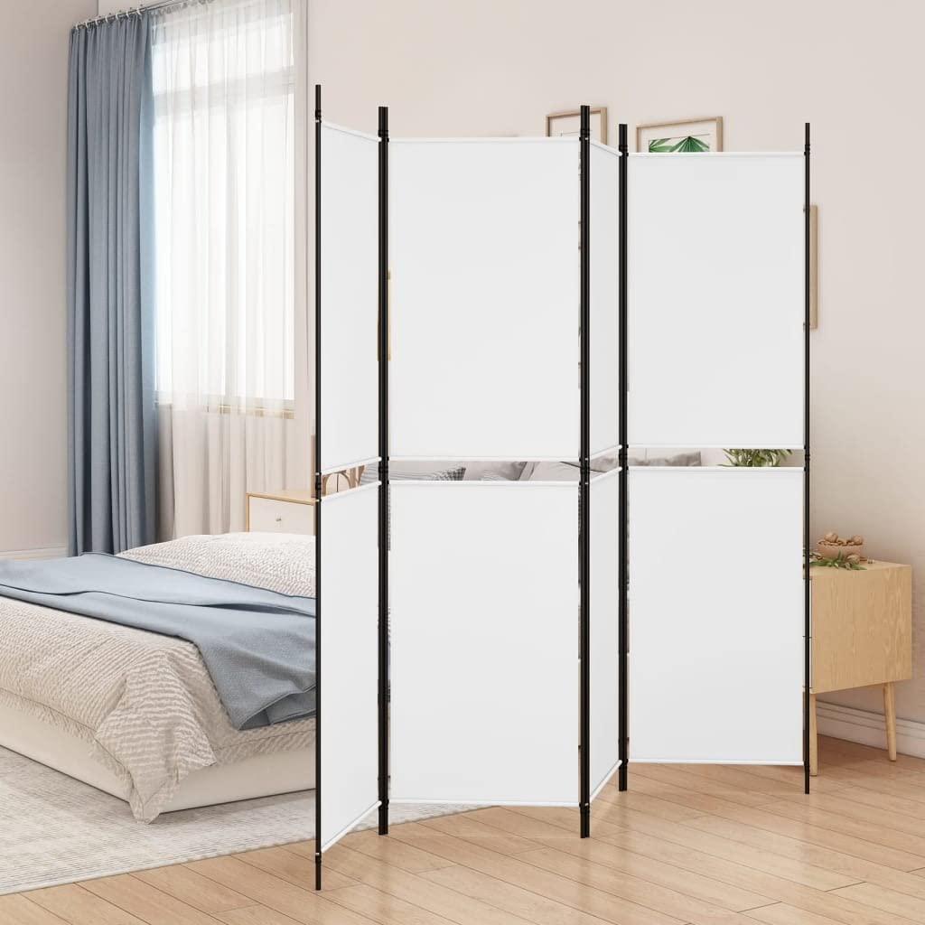 4-Panel Room Divider Living Room Bedroom Partition Privacy Protection Screen Room Separator Folding Dressing Wall White Fabric