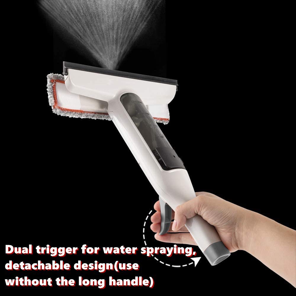 Window Glass Cleaning Tool with Scrubber, 3 in 1 Heavy Duty Dual Trigger Window Cleaning Tools with Long Handle