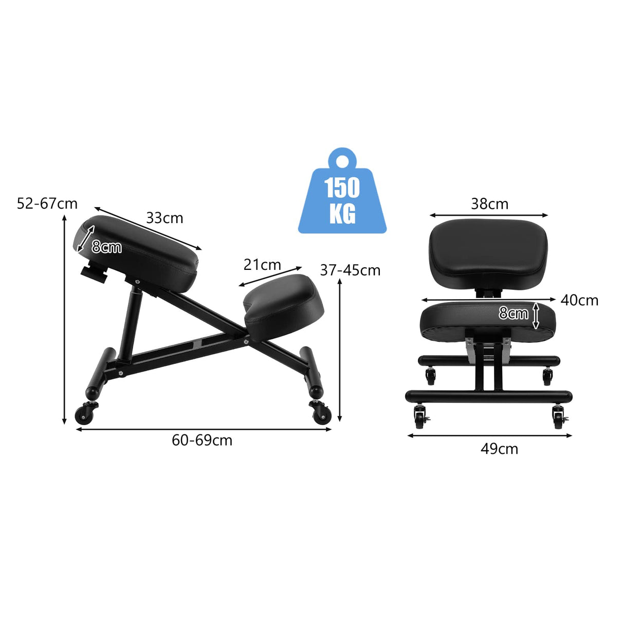 Ergonomic Kneeling Chair, Height Adjustable Kneeling Stool w/Smooth Gliding Wheels & Foam Padded Cushions, Angled Seat, Mobile Kneeling Chair for Home Office (Model 2, Black)