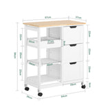 Kitchen Serving Cart with 3 Drawers and Removable Tray,Kitchen Storage Trolley,White