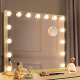 Hollywood LED Mirrors Vanity Makeup Mirror with Lights Stand Wall Mounted, Smart Touch Control Screen, 15 Dimmable LED Light Stable Base Gold, 60x52cm