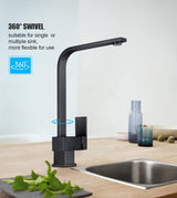 Square Black Kitchen Tap 360° Swivel Spout Hot and Cold Switch Kitchen Sink Tap Mixer Brass Faucet WELS Watermark