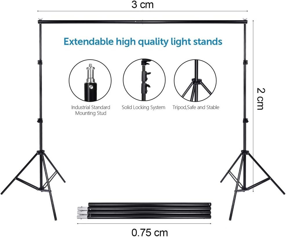 Photography Studio 3375W Continuous Lighting Softbox Background Kit 15 x 45W Bulbs + 5-Socket Light Heads Soft Box Kit + 4 Backdrops (Black/White/Green/Gray) Background Light Stand Reflector