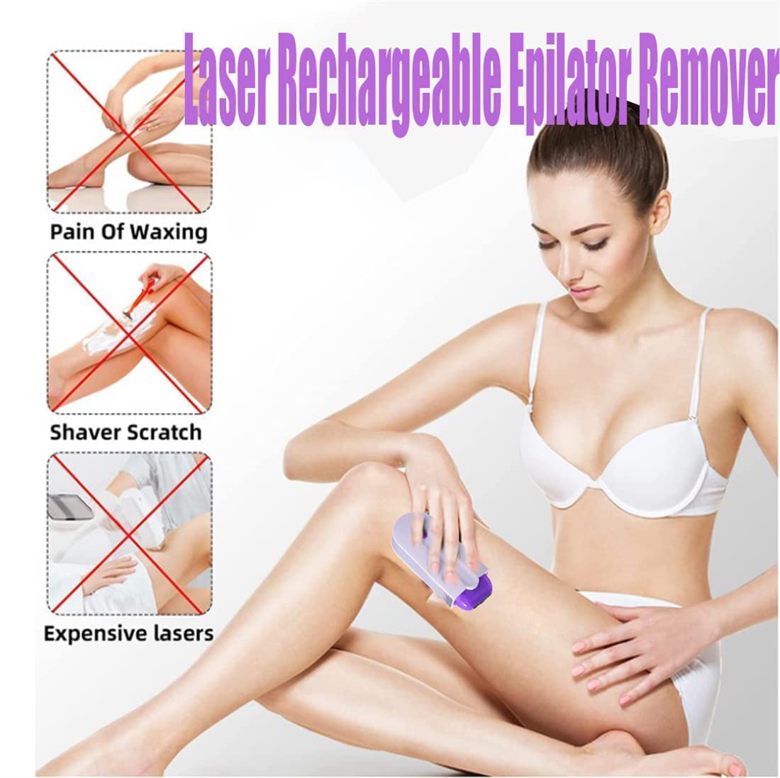 Laser Rechargeable Epilator Remover, Fast Painless Hair Removal Tool Manual Shaver, Household Electric Epilator, Induction Blue Light Epilator, Painless Hair Removal Skin Exfoliator Removal Tool