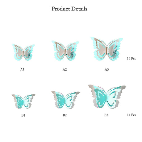 Pinkblume Silver Blue Butterfly Decorations Stickers 27PCS