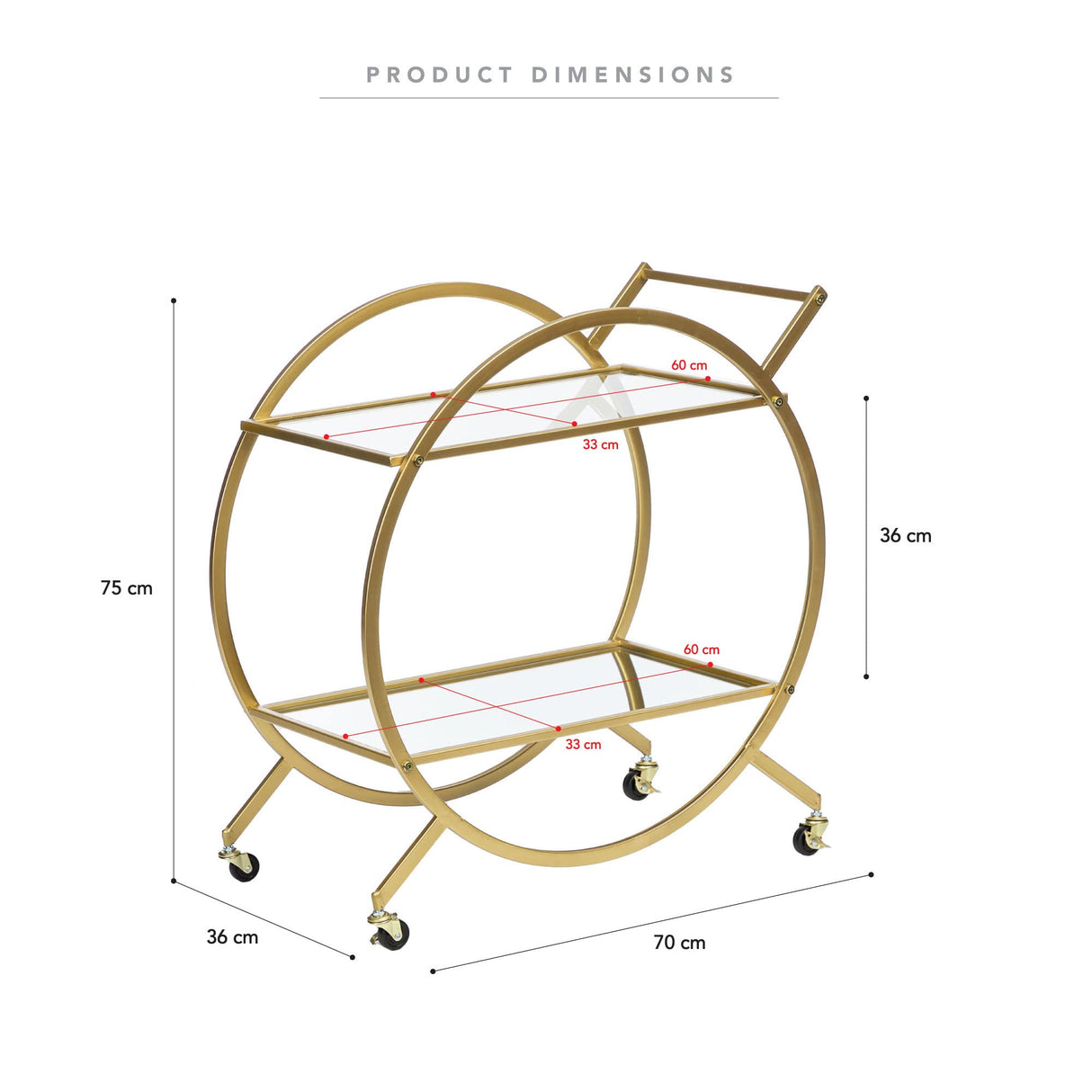 Steel Bar Cart with Glass Rack, Gold