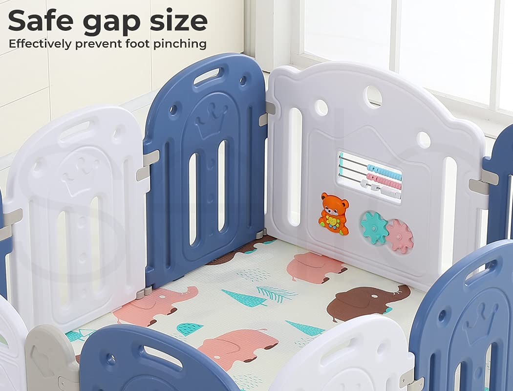 Kids Baby Playpen Safety Gate Toddler Fence 10 Panel with Music Toy Blue