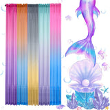 Bedroom Curtains 63 inch Length Sheer Curtain Pink Purple Ombre Curtains Rod Pocket Drapes for Girls Living Room Mermaid Bedroom Decor, 1 Panel(Pink Purple, 40"x63")